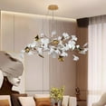 thumbnail image 2 of SJIGUANGZ Modern White Chandelier,Contemporary Gold Chandeliers with Ceramic Ginkgo Leaves,Pure Brass Pendant Light Fixtures Hanging Lamp for Living Room Kitchen Foyer High Ceiling Bedroom 5 Light, 2 of 6