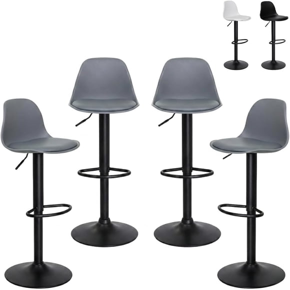Set 4 Sillas Banco Bar Eames Ajustable Tulip Minimalista Silla Alta para Barra con Reposa Pies Asiento Giratorio 360° Banco Alto con Altura Regulable (Gris 4 Piezas)