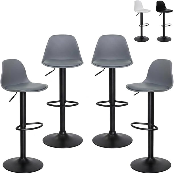 Set 4 Sillas Banco Bar Eames Ajustable Tulip Minimalista Silla Alta para Barra con Reposa Pies Asiento Giratorio 360° Banco Alto con Altura Regulable (Gris 4 Piezas)