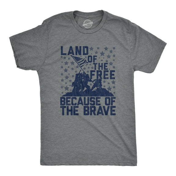 Mens Land of The Free Because of The Brave T Shirt Patriotic Memorial Day 4th Of July Tee Graphic Tees