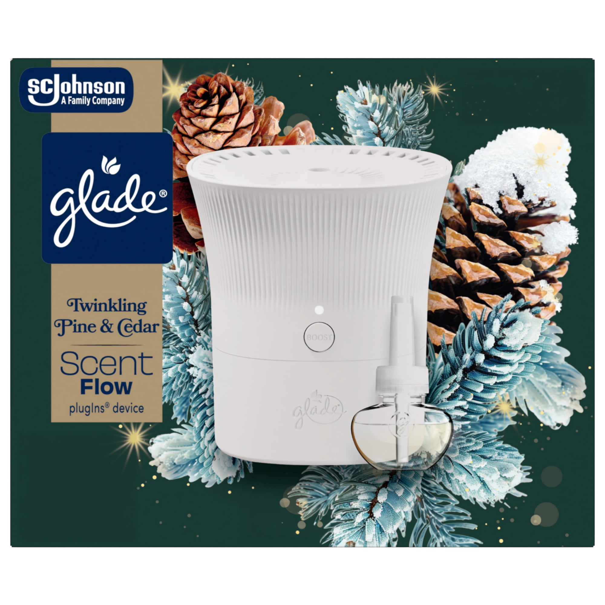 Glade® Scent Flow PlugIns® Air Freshener Starter Kit, Twinkling Pine & Cedar, 1 Device + 1 Refill, 0.67 fl oz