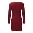 thumbnail image 6 of Sweater Dress for Women Solid Color Ribbed Dress Long Sleeve Mini Dress Scalloped V Neck Dress Slim Fit Bodycon Dress Dress Women, 6 of 9