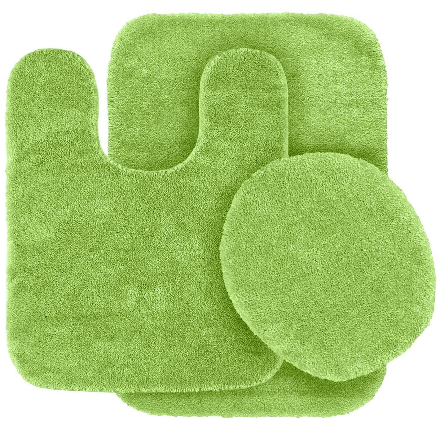 3PC SOLID PLAIN SAGE GREEN BANDED BATHROOM SET BATH MAT COUNTOUR LID COVER #6