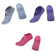 3 Pair Fitness Pilates Socks Women Yoga Dance Shoes Non Grip Sports Massage Gripper Socks for Exercise, Added Balance And Stability Pink Purple Black