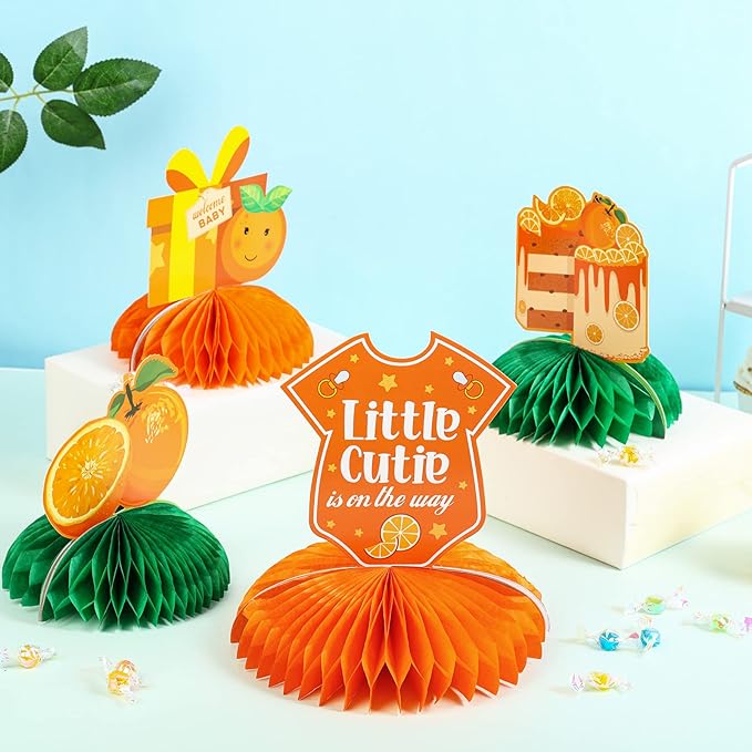 Little Cutie Baby Shower Decoration Little Cutie Table Centerpiece, Clementine Orange Honeycomb Centerpieces Tabletop Supplies for Tangerine Themed Baby Shower, Wedding & Birthday Party