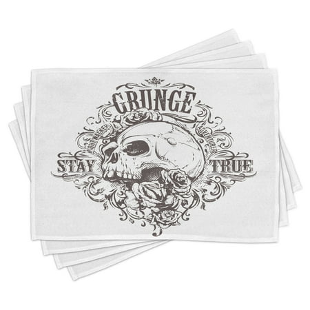 

Grunge Placemats Set of 4 Skull and Rose Art Vintage Floral Pattern Monochrome Tattoo Style Retro Theme Print Washable Fabric Place Mats for Dining Room Kitchen Table Decor Black White by Ambesonne