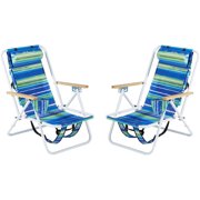 Goujxcy Backpack Beach Chair Set of 2, Folding Camping Chair Beach Lounge Chair Portable Lightweight Outdoor Lounge Chairs Patio Chairs with Cup Holder (Blue Green)
