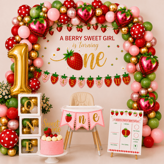 Strawberry 1st Birthday Decorations Party Supplies, Berry First Birthday decor Party Supplies, Berry Sweet One Berry First Birthday Girl Decoration