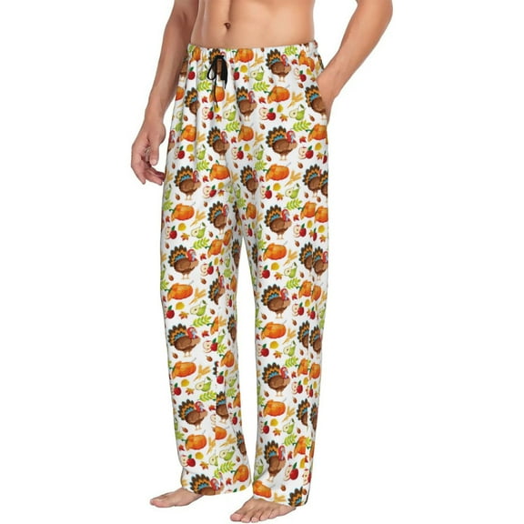 Mens Pajama Pants Bottoms with Pockets - Thanksgiving Turkey Comfy Mens Pj Pants, Soft Men Lounge Pants