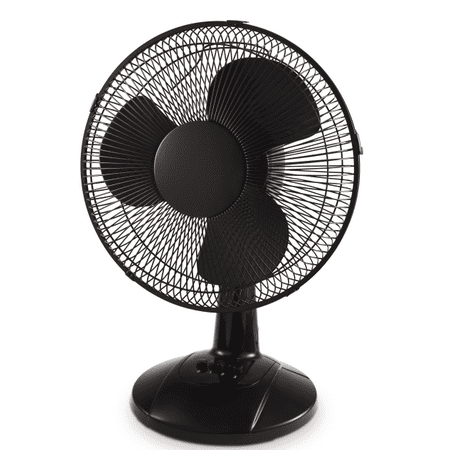 Mainstays 12-Inch Black Table Fan with 3-Speed Settings and Oscillation