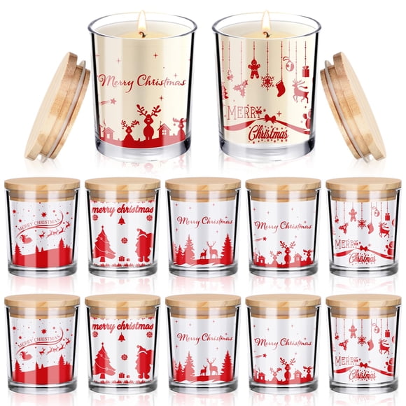 Frascos navideños de vidrio para velas Ziliny, 10 unidades, 200 ml, con tapas de corcho