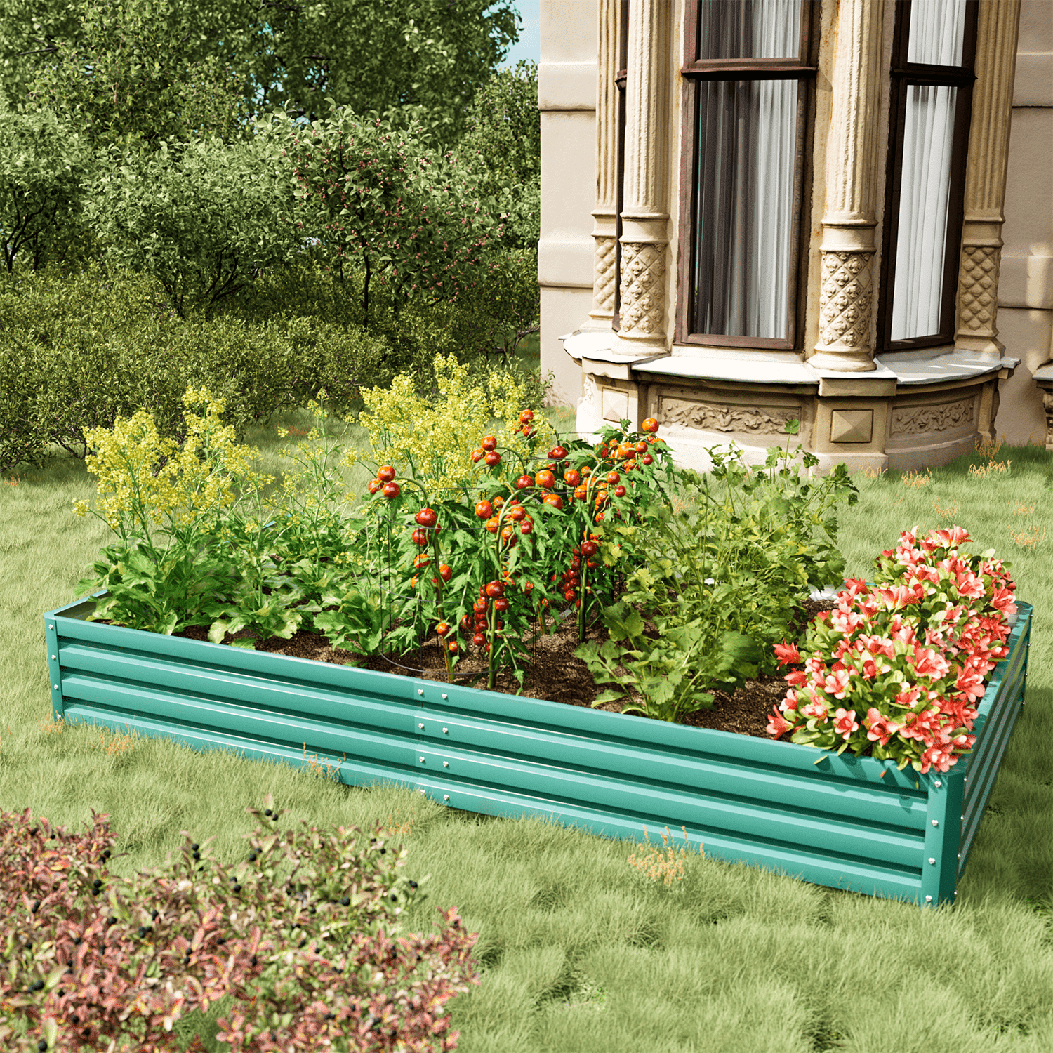 FOYUEE Galvanized Raised Garden Beds, 8x4x1ft, for Vegetables Large Metal  Planter Box Steel Kit Flower Herb Flowers 