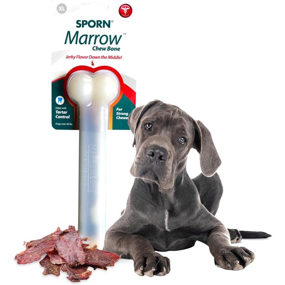 Sporn Durable Marrow Dog Chew Bones for Aggressive Chewers, Jerky Flavor Dog Chew Toys for Extra Large Dogs, Gluten-Free & Non-Toxic, Extra Large