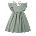 thumbnail image 1 of Vestido De Niña Para Bebé, De Verano, De Algodón Y Lino, Con Volantes, Sin Mangas, Para Niños, Casual, Vestidos De Fiesta En La Playa, 2-7 Años (Gris Verde 4-5T 4_Años), 1 of 7