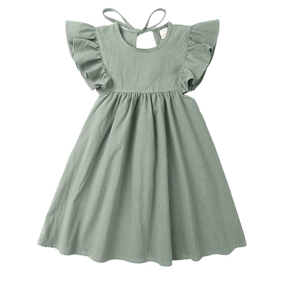 Vestido De Niña Para Bebé, De Verano, De Algodón Y Lino, Con Volantes, Sin Mangas, Para Niños, Casual, Vestidos De Fiesta En La Playa, 2-7 Años (Gris Verde 4-5T 4_Años)