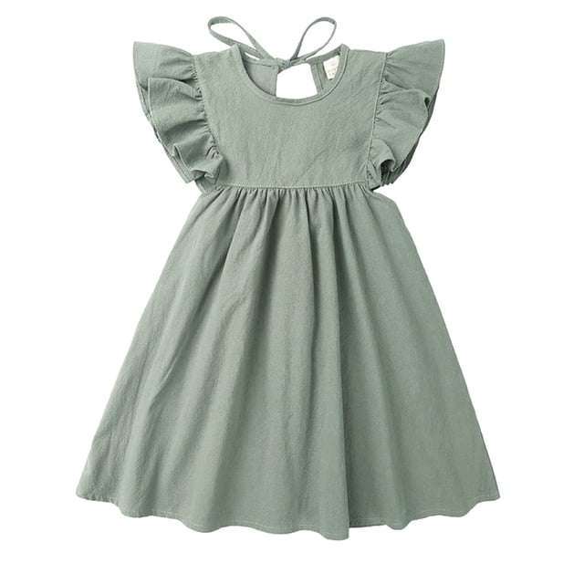 Vestido De Niña Para Bebé, De Verano, De Algodón Y Lino, Con Volantes, Sin Mangas, Para Niños, Casual, Vestidos De Fiesta En La Playa, 2-7 Años (Gris Verde 4-5T 4_Años)