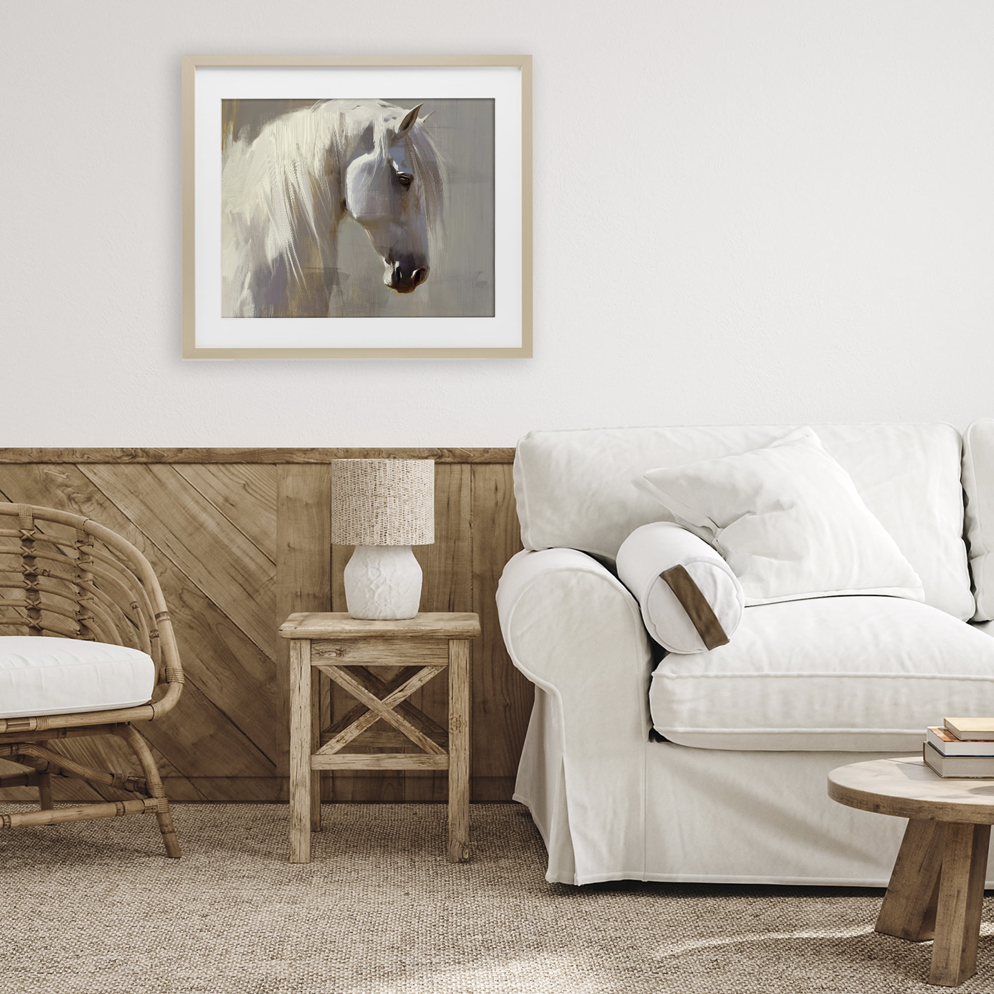 Stupell Industries White Moon Horse Birch Framed Print Under Glass, design by Svetlana Aleynikova