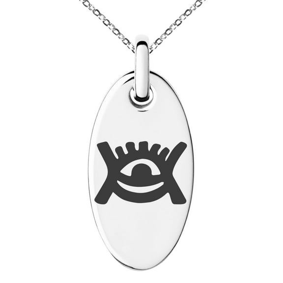 Tioneer Stainless Steel Aztec Universe Rune Engraved Small Oval Charm Pendant Necklace