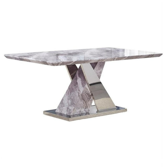 Faux White Marble Dining Table with Silver Stainless Steel Base