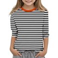 thumbnail image 3 of Jinhomg Cute Striped Shirt for Girls Lightweight Comfy 3/4 Sleeve Crew Neck Tops Toddler Kids Casual Spring Summer Tunics Daily Wear Black A-, 3 of 6
