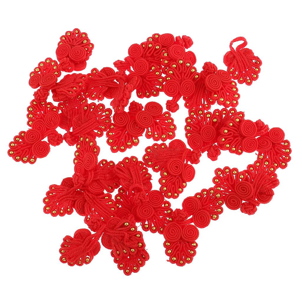 GUOOL 5-8 pieces 20 Pairs Chinese Knot Frog Buttons with Beads for Cheongsam Red And Gold 5 Pcs