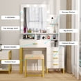 thumbnail image 4 of PAKASEPT Vanity Set with Lighted Mirror, Makeup Vanity Dressing Table with 9 LED Light, 4 Drawers, Storage Shelves and Cushioned Stool, Small Vanity Desk for Bedroom (White), 4 of 7