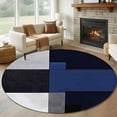 thumbnail image 3 of Black Grey Round Area&nbsp;Rug 8ft Blue Geometric Abstract Color Block Modern Art Non-Slip&nbsp;Washable Circle Rugs Soft Felt Indoor Floor Mat for Bedroom Kitchen Living Room Bathroom, 3 of 9