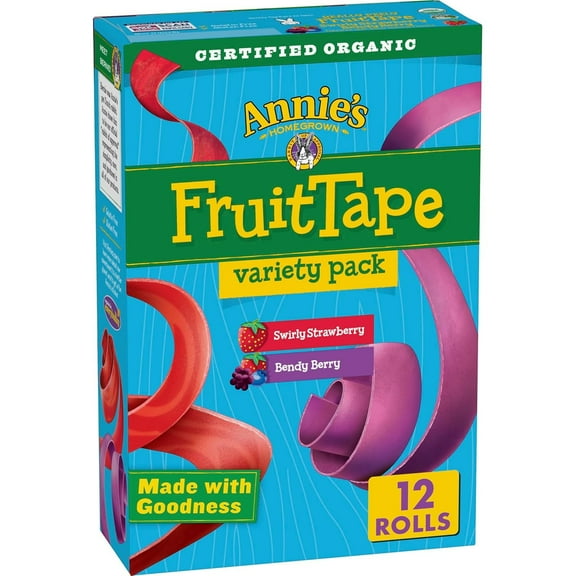 Annie's Organic Fruit SCH4 Tape, Easter Basket Stuffers, Swirly Strawberry and Bendy Berry Flavors, Variety Pack, 9 oz, 12 Rolls