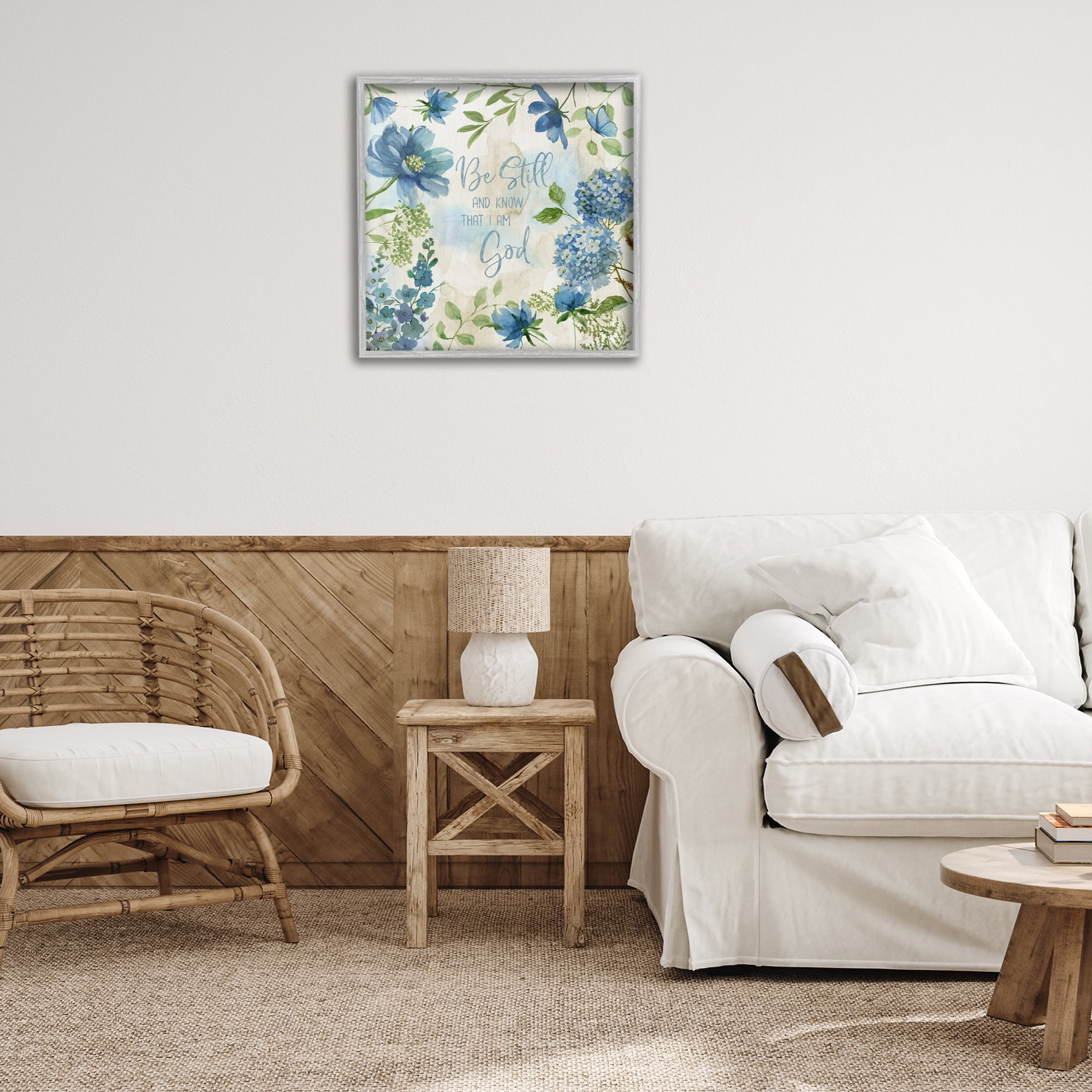 Stupell Industries Be Still Floral Phrase Religious Painting Gray Framed Art Print Wall Art, 24 x 24