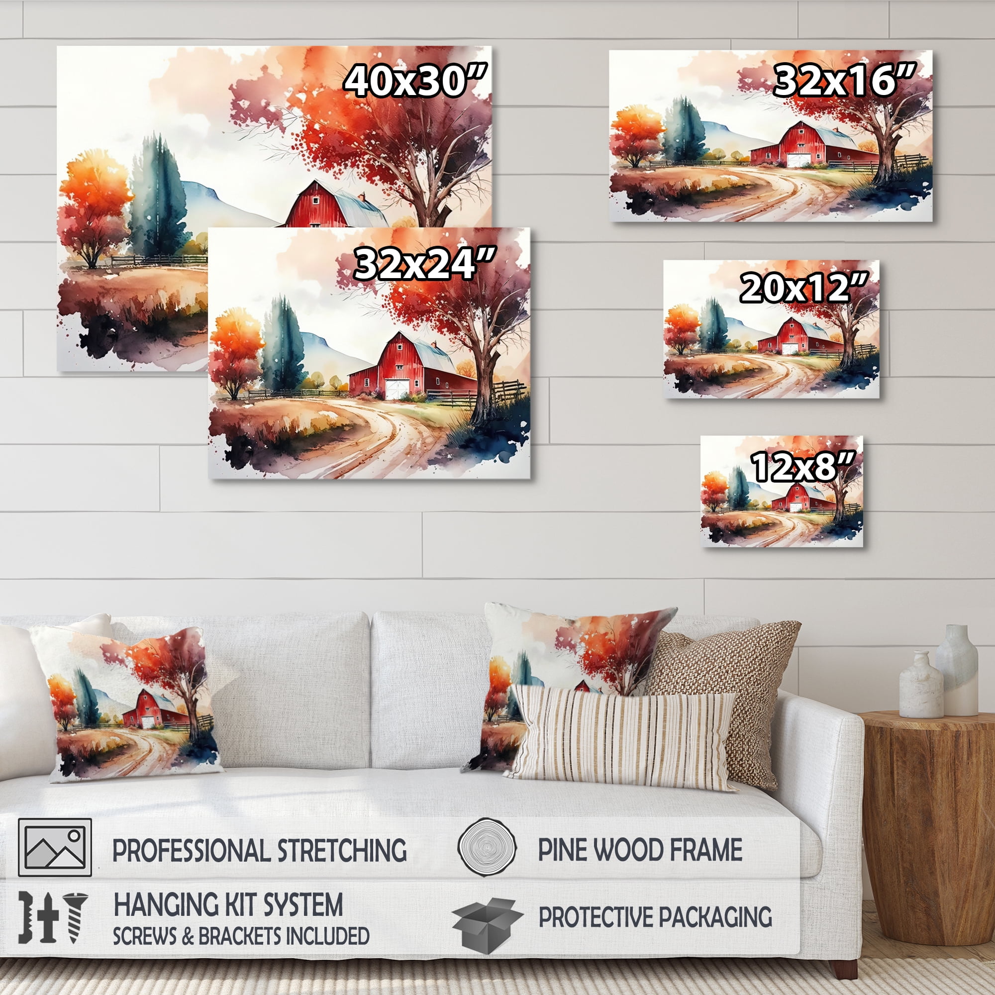 Designart Calm Red Barn In Spring VII Canvas Wall Art