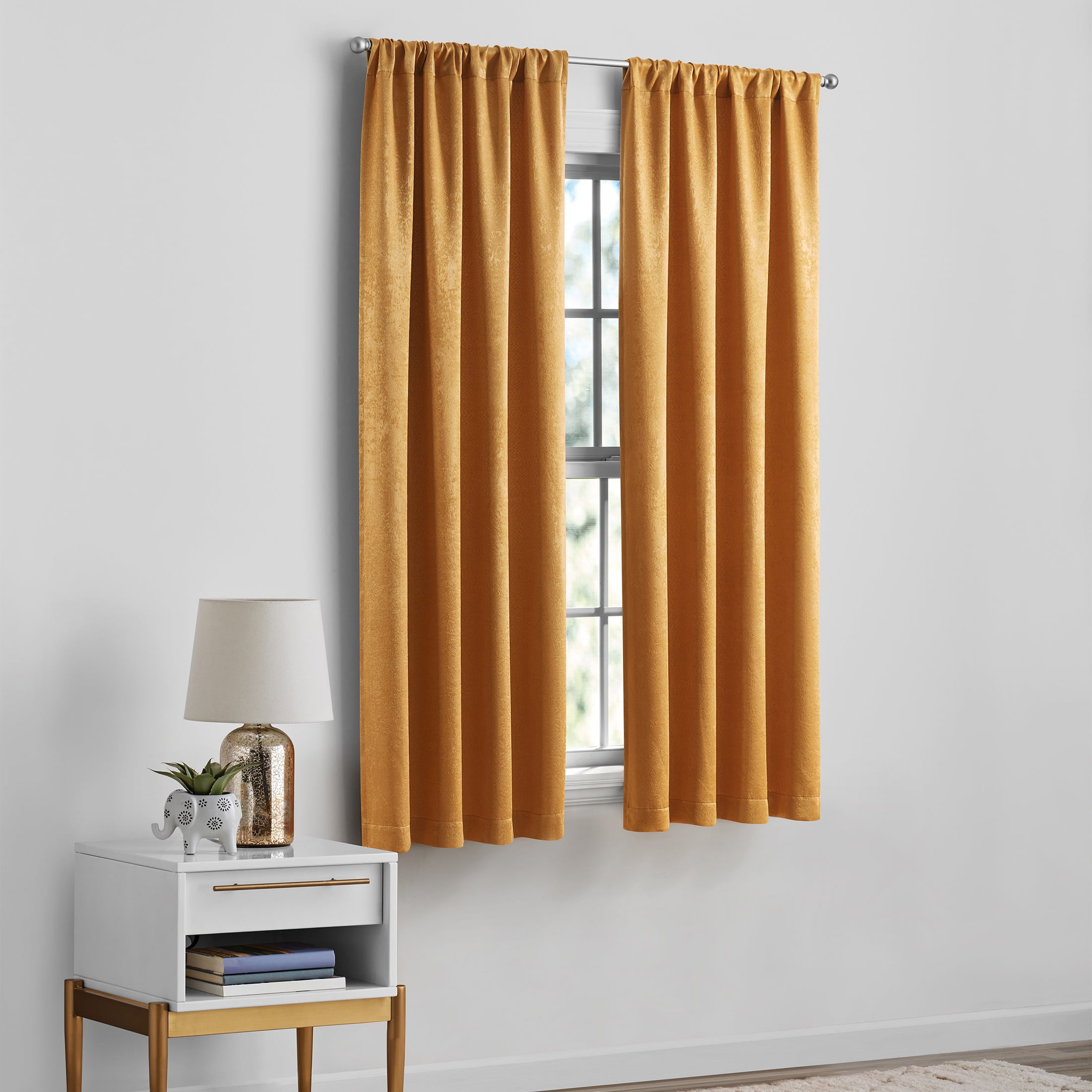 Mainstays Shimmer Rod Pocket 99% Blackout Curtains, Set of 2, Brown Butter, 37" W x 63" L