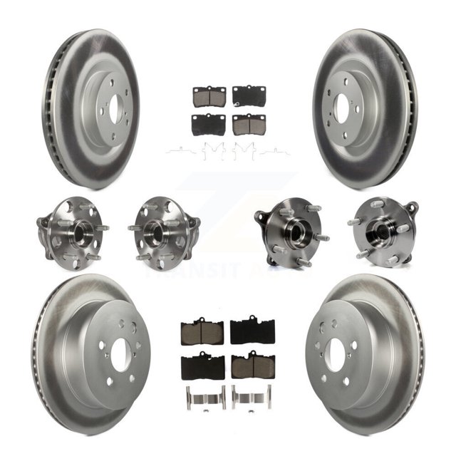Transit Auto Front Rear Hub Bearings Assembly Coated Disc Brake Rotors and Ceramic Pads Kit (10Pc) for Car Lexus GS350 IS350 - Left Right Side (Driver Passenger) KBB-121014