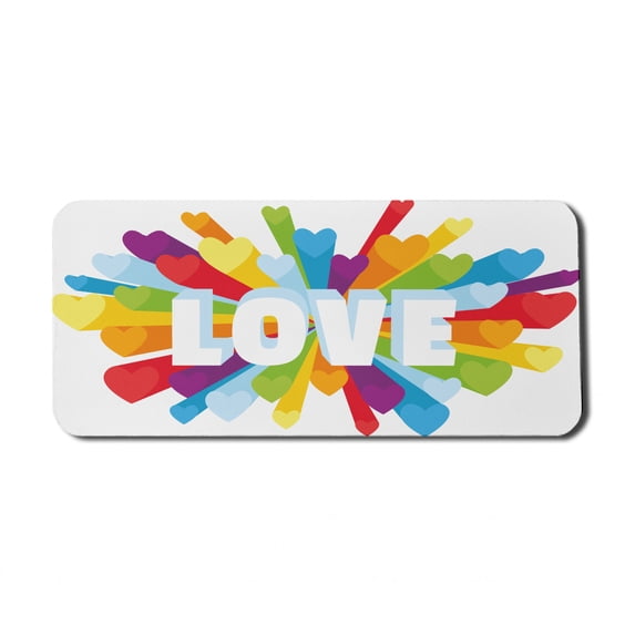 Pride Computer Mouse Pad, Love Burst with Little Colorful Hearts and Word LGBT Gay Lesbian Romance Theme, Rectangle Non-Slip Rubber Mousepad X-Large, 35" x 15" Gaming Size, Multicolor, by Ambesonne