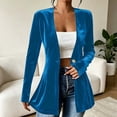 thumbnail image 2 of Yyeselk Women Open Front Velour Cardigan Coat Long Sleeve Button Down Tunic Blazer Cardigans Slim Fit Trendy Elegant Outerwear Blue M, 2 of 6