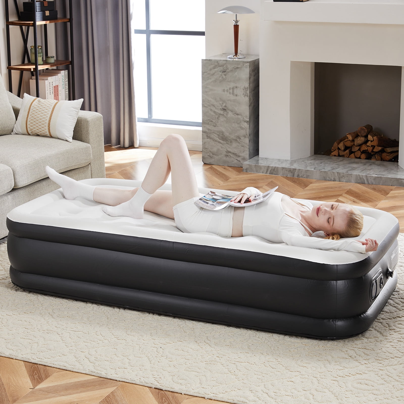 CONCETTA 18"H Twin Air Mattress, Low Noise Blow Up Guest Mattress with Built in Pump, 600LBS Weight Capacity for Camping, Home