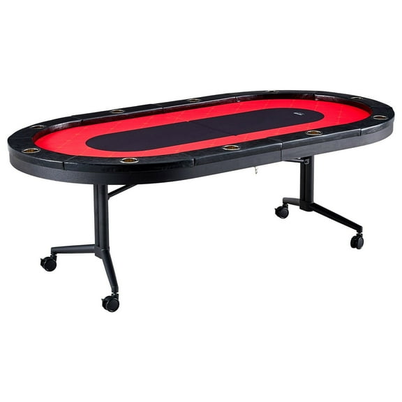 STAWAY Foldable Poker Table - 90" Oval Texas Hold'em Table with Padded Rails & Cup Holders - Portable Card Game Table for Family & Friends - Durable & Easy to Store