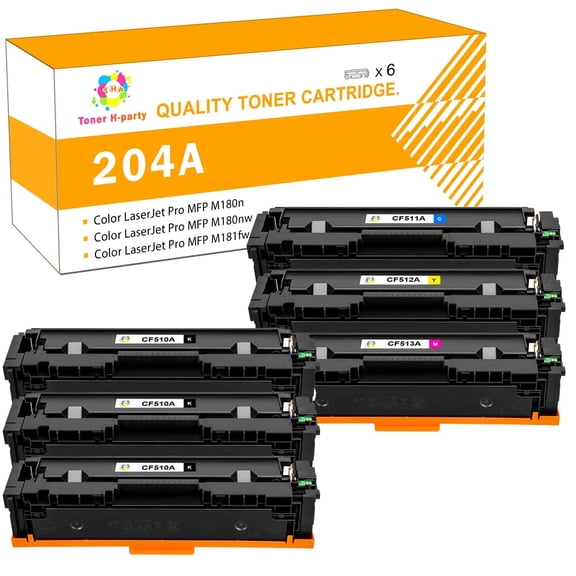Colorich 6-Pack Compatible Toner Cartridge for CF510A CF511A CF512A CF513A Color LaserJet Pro M154a M154nw, Pro MFP M180n M180nw M181fw Printer Ink (3x Black, Cyan, Magenta, Yellow)