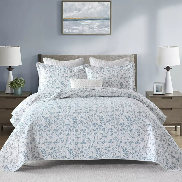 Bedduvit King Size Quilt Set 100 Cotton Blue White Spring