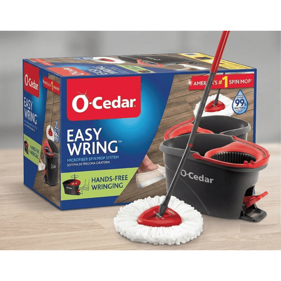 O-Cedar EasyWring Spin Mop & Bucket System, Hands-Free Foot Pedal Wringer, Microfiber Mop Head, Reusable, for Hardwood, Tile, Vinyl, Laminate Floors