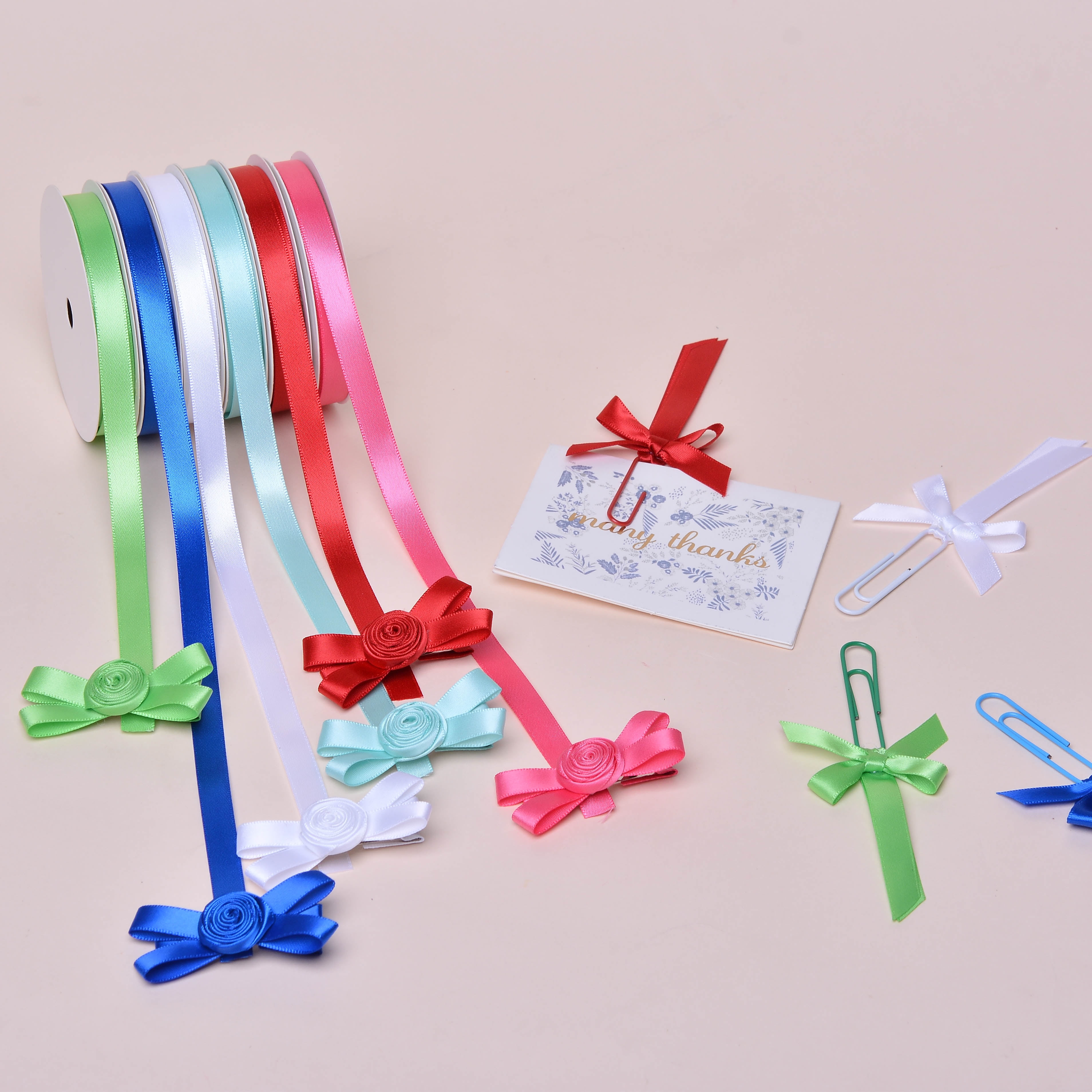 Yama Ribbon, Rainbow Colors Ribbon Tower, 8 Unique Single Face Satin Ribbons, 96 feet