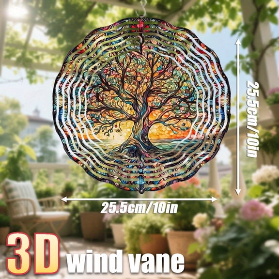 HELLOYOUNG 3D Tree Sunrise Wind Spinner, Outdoor Wind Chime for Garden, Kinetic Metal Spinner, Solar No Electricity Required, Solid Iron Construction, 10-Inch Holiday Display for Patio Lawn Decor