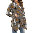 thumbnail image 3 of Uhndy Women's Pumpkin Cat Print Cardigan Halloween Long Sleeve Open Front Outerwear Coat Blouse for Autumn, 3 of 4