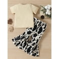 thumbnail image 3 of TheFound Kids Girls Summer Outfits Cow Head Print Short Sleeve T-shirt and Cow Pattern Flare Pants Set, 3 of 9