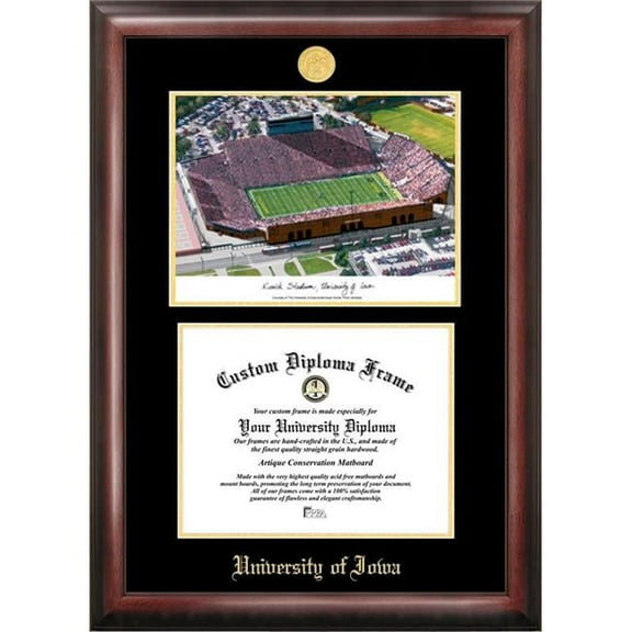 Campus Images IA997LGED-1185 8.5 x 11 in. University of Iowa Hawkeyes Kinnick Stadium Gold Embossed Diploma Satin Mahogany Frame with Lithograph