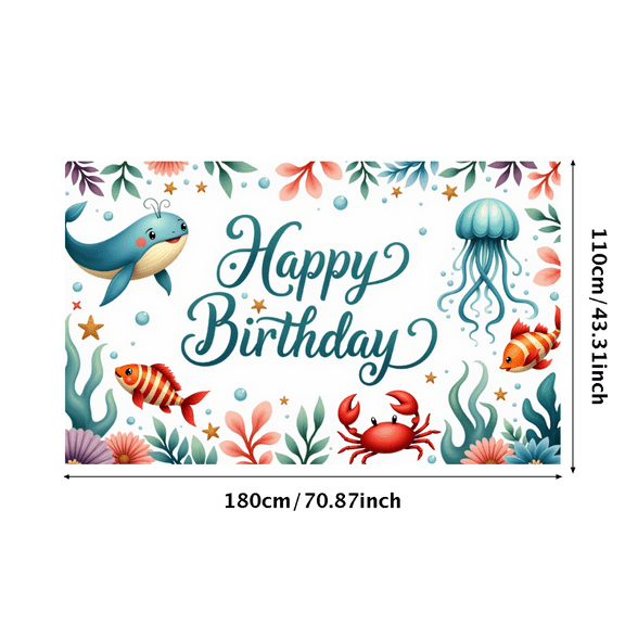Colorful Underwater Animals Happy Birthday Banner for Kids Party Room Decoration Celebration Event