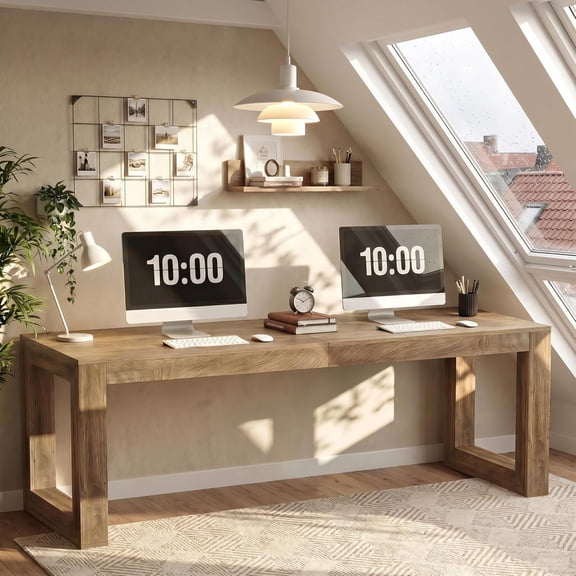 Tribesigns Double Home Office Desks, 78.7'' Two Person Computer Writing Table, Wooden Executive Desks for Home Office, Rustic Brown
