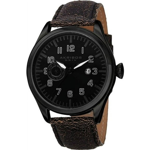 AK785BK Swiss Quartz Day Date Leather Strap Black Mens Watch