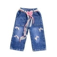 thumbnail image 2 of NAISIBABY Girls Jeans Size 7, High Rise with Bow Lace Belt Baggy Wide Leg Kids Fashion Denim Pants Blue（2-8T), 2 of 6