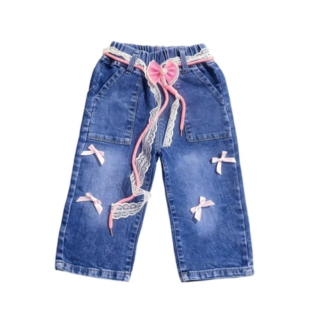 Auroural Wide Leg Jeans for Toddler Girls 2T Girls' Spring and Summer Pants Little Girls' Fashionable Denim Wide Leg Pants Children's Casual Pants Girls Jeans with Cute Decoration Blue