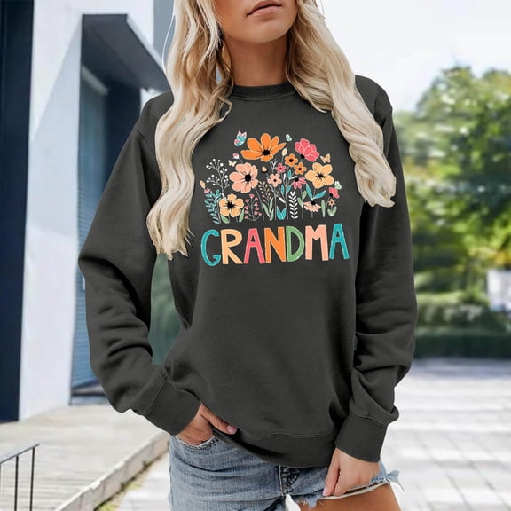 Floral Print Women's Sweatshirt Grandma Long Sleeve Crewneck Regular Fit Fall Trendy Pullover Sweater